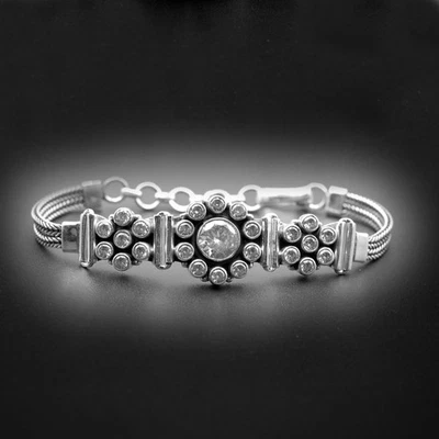 925 Sterling Silver Zircon Bracelet Natural White Gemstone Handmade Bracelet - Image 1 of 4