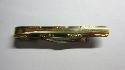 Vintage 9ct GOLD ON STERLING SILVER TIE PIN, BAR, CLASP - Scroll  Decoration - Image 1 of 3