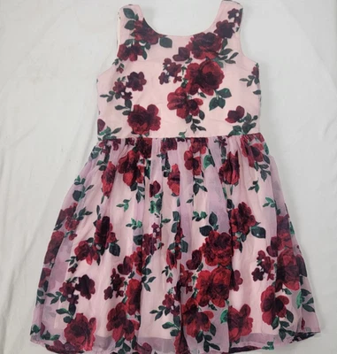 Children's Place Girl's Dress Sleeveless Holiday Party Pink Red Floral Sz 12 New - Image 1 of 4