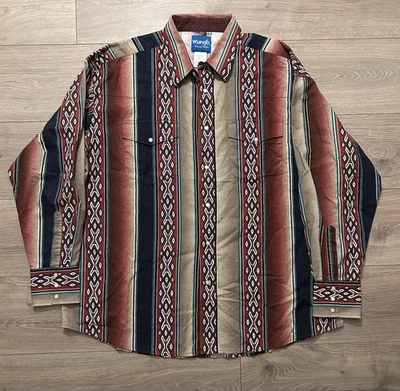 Wrangler Shirt Mens XXL Multicolor Aztec Geometric Vtg 90s Pearl Snap Western - Image 1 of 4