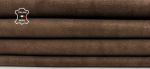 NUBUCK BROWN CRINKLED VINTAGE USED LOOK Soft Lambskin leather 7sqf 0.7mm #C5641 - Picture 1 of 7