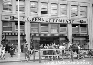 Horses Corraled at J.C. Penny, Billings, Montana - 1939 - Vintage Photo Print - Picture 1 of 1