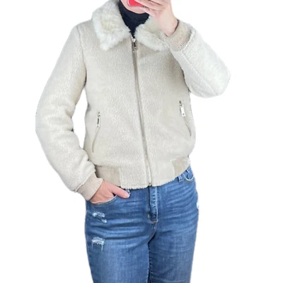 Chaqueta de bombardero River Island polar imitación piel de oveja EE. UU. 6 UK 10 Foto 1 de 4