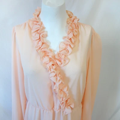 Pink Peach Riffle Vintage Dress Argent Fille Ltd Orange ILGWU Midi Size 9/10 - Image 1 of 4