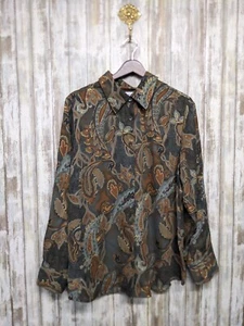 Avenue Damen Knopfleiste Shirt braun Paisley Schimmer Herbst Langarm 14/16 neu mit Etikett - Bild 1 von 9