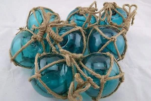 8 Pieces Turquoise Decorative Reproduction Blown Glass Float Fishing Buoy Ball - Picture 1 of 2