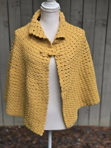 Mantón con capa vintage de los años 50 100 % lana marfil oro amarillo ganchillo cabaña boho - Imagen 1 de 9