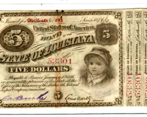 $5 "STATE OF LOUISIANA" 1800'S (CRISPY) $5 "RED SERIALS" $5 (LOUISIANA) CRISPY!! - Bild 1 von 3