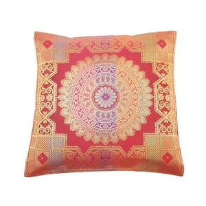 Copricuscino 12x12 pollici indiano Banarasi Mandala tessuto Zari broccato seta marrone - Foto 1 di 9