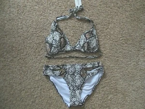 NWT AmicaBling Large Brown Black Snake Pattern Bikini Padded Bra Halter - Picture 1 of 2