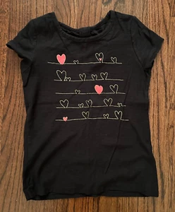 Jumping Beans Girls Size 6X Black 100% Cotton Hearts Short Sleeve Shirt - Picture 1 of 5