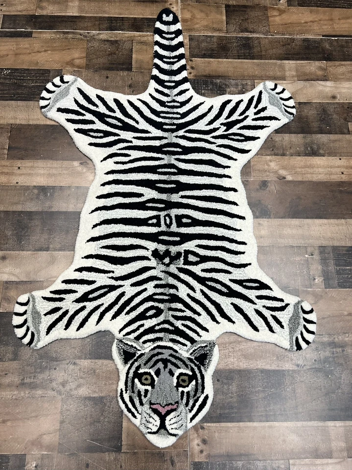 3 X 5 Hand Tufted 100% Wool  Black White Tiger Modern Oriental Area Rug NEW! - Image 1 of 4