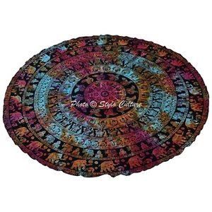 Ethnic Round Tablecloth Bohemian 72 in. Mandala Tie Dye Elephant Tablecloth - Picture 1 of 3
