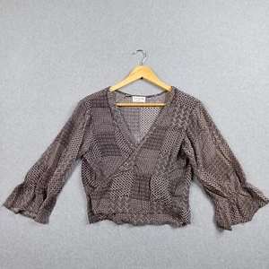 Tree of Life Top Womens Med Large Grey Wrap Flared Sleeve Floral Bohemian Gypsy - Picture 1 of 12