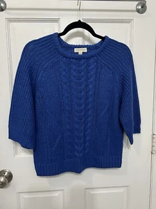 Poof Womens L Sweater Chunky Cable Knit Half Sleeve Blue Capsule Twee - Picture 1 of 7