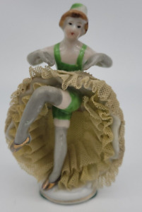Dresden Lace Lady Dancer Show Girl Porcelain Figurine  4" Height