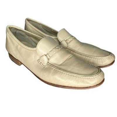 VTG Bruno Magli Mens Italian Leather Loafers Size 9.5 Gilbert Slip-On Beige Tan - Image 1 of 4