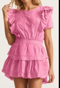 LoveShackFancy Natasha mini abito rosa caldo con orlo in pizzo taglia P XS - Foto 1 di 14
