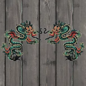 Green Dragon Embroidered Patch — 2-Pack — Iron On - Picture 1 of 3