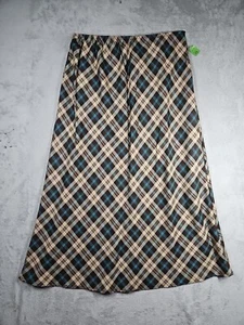 Vtg Caren Sport Unique Maxi Skirt Brown Tan Teal Plaid Flare Size 3X NWT - Picture 1 of 9