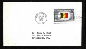 914 5c Stamp (1943) BELGIUM WWII OVERRUN NATION FDC FROM ADAM K. BERT !!! - Picture 1 of 1