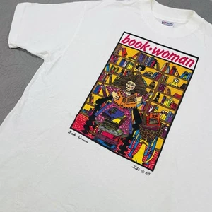 Vintage 80s Kiki Suarez Book Woman Feminist Bold Art Graphic T-Shirt XL Tee - Picture 1 of 9