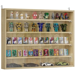 HOMCOM 5-Tier Wall Display Shelf Unit Cabinet w/ Shelves Glass Doors Oak - Picture 1 of 11