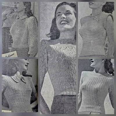 1940s Lantern Sleeve Leaf Lace Bow Crop Bolero Sun Glo 92 Knitting Pattern - image 1 of 4