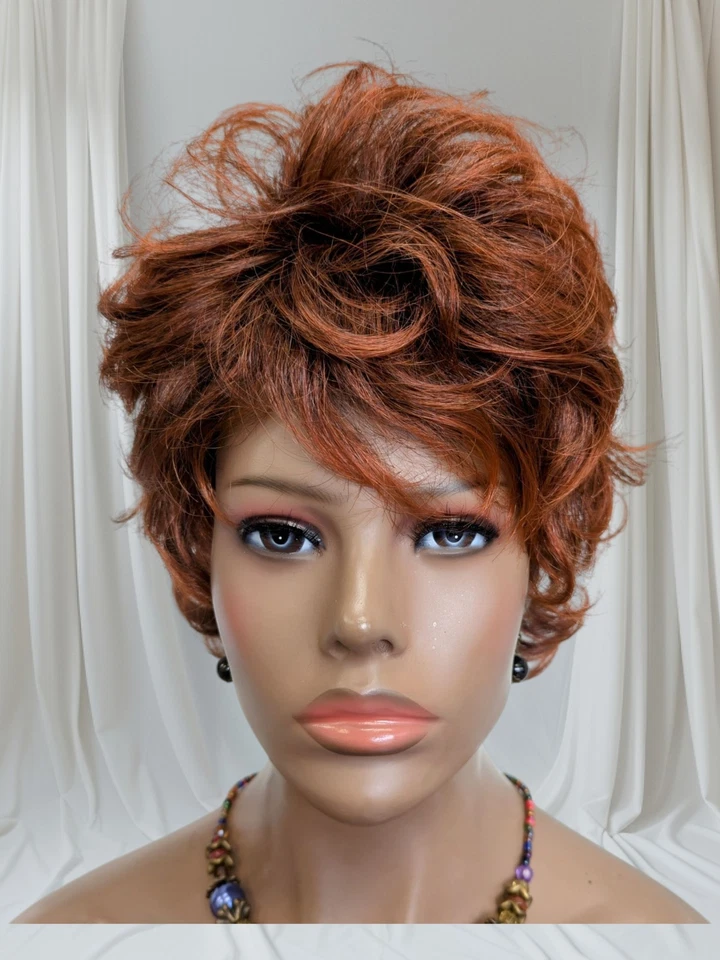 Peruca Fashion Sintética Bangs Flip Back Base Marrom Escuro #2, Ponta Cobre Vermelho #130 - Imagem 1 de 4