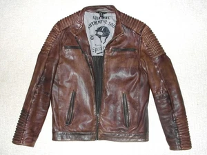 LEATHER BIKER STYLE JACKET, MID-BROWN, SIZE SMALL, VGC - Picture 1 of 17