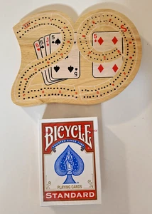 29 Shaped Wood Cribbage Board Mini Travel NEW Deck Bicycle Playing Cards - Picture 1 of 7