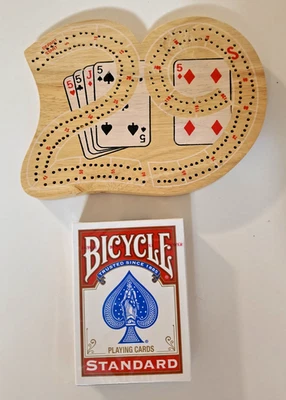 29 Shaped Wood Cribbage Board Mini Travel NEW Deck Bicycle Playing Cards - Image 1 of 4