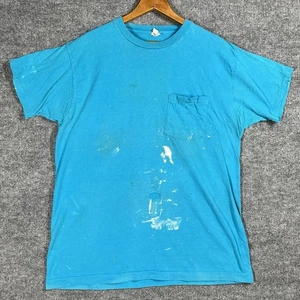 VINTAGE 70s Fruit of the Loom Pocket T Shirt Size XL Paint Splatter Distressed - Picture 1 of 14