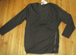 Michael Kors T-Shirt 2X braun L/S gerafft V-Ausschnitt unten seitlicher Reißverschluss neu mit Etikett Top schön - Bild 1 von 7