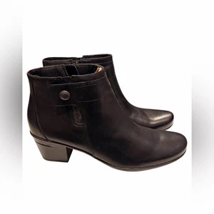 Clarks EMSLIE JADA Negro Cuero Cremallera Lateral Tacón Bloque Botines Zapatos Talla 11 - Imagen 1 de 6