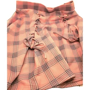 Hot Topic Mini Skirt Pink And Blue Plaid Lace Up Y2k Goth Ladies Size Small - Picture 1 of 5