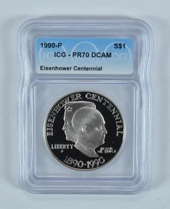 1990-P Eisenhower Commemorative Dollar PR70 DCAM ICG *1920 - Picture 1 of 5