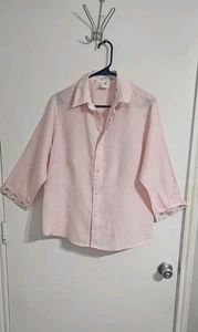 Craig Taylor Mia Fit Button Down Linen  Shirt Sz XL Pink Boho Floral Preppy  - Picture 1 of 10