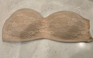 Used Victoria’s Secret PINK Women’s Beige Bandeau Bra Size Large Lace No Wire - Picture 1 of 6