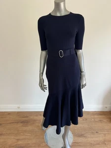 Ted Baker Midi Dress Womens TB 1 UK 8 Samalee Blue Belted Flippy Hem Knitted NEW - Picture 1 of 22