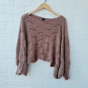 Moon & Madison Cropped Oversized Boho Knit Sweater Batwing Off Shoulder Sz:XS - Picture 1 of 7