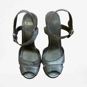 Sandalias de salón Faith plataforma cono de madera tacón súper alto cuero metálico 5/6 - Imagen 1 de 6