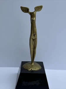 MID CENTURY MODERN SCULPTURE NUDE WOMAN ANGEL WINGS LIMITED BRASS BRONZE METAL - Picture 1 of 17