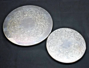 Set of 2 - Vintage Silver Plate Trivets - 7" & 5" England Embossed Design (675) - Picture 1 of 12