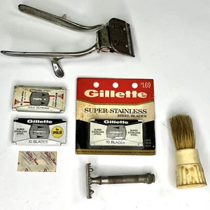 VINTAGE Rasierartikel GILLETTE Rasierklingen, Rasierhobel Rasiercreme Pinsel & Haarschneidemaschine - Bild 1 von 15