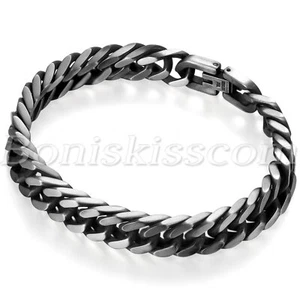 Herren Biker Punk Edelstahl schwer kubanisch Bordstein Gliedkette Armband 8/10/12 mm - Bild 1 von 11