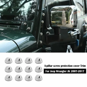 Chrome A-Pillar Screw Protector Cover Trim Decor fits Jeep Wrangler JK JKU 07-17 - Picture 1 of 8