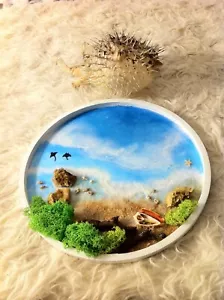 13'' Round Resin Beach Art Painting,Christmas gift,Ocean Decor,Resin Ocean Paint - Picture 1 of 7