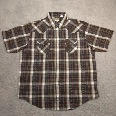 Ely Cattleman Men’s XXL Western Snap Shirt Plaid Brown Pearl Snap Cowboy - Image 1 of 4