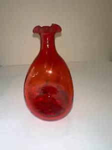 Blenko Tangerine #49 Pre Designer Pinched Crackle Decanter - NO STOPPER! - Picture 1 of 8